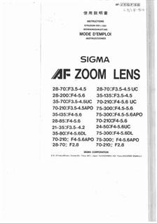 Sigma 35-70/3.5-4.5 manual. Camera Instructions.